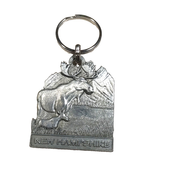 The Moose New Hampshire Pewter Keychain Alges Alges Made In Canada - Picture 1 of 5